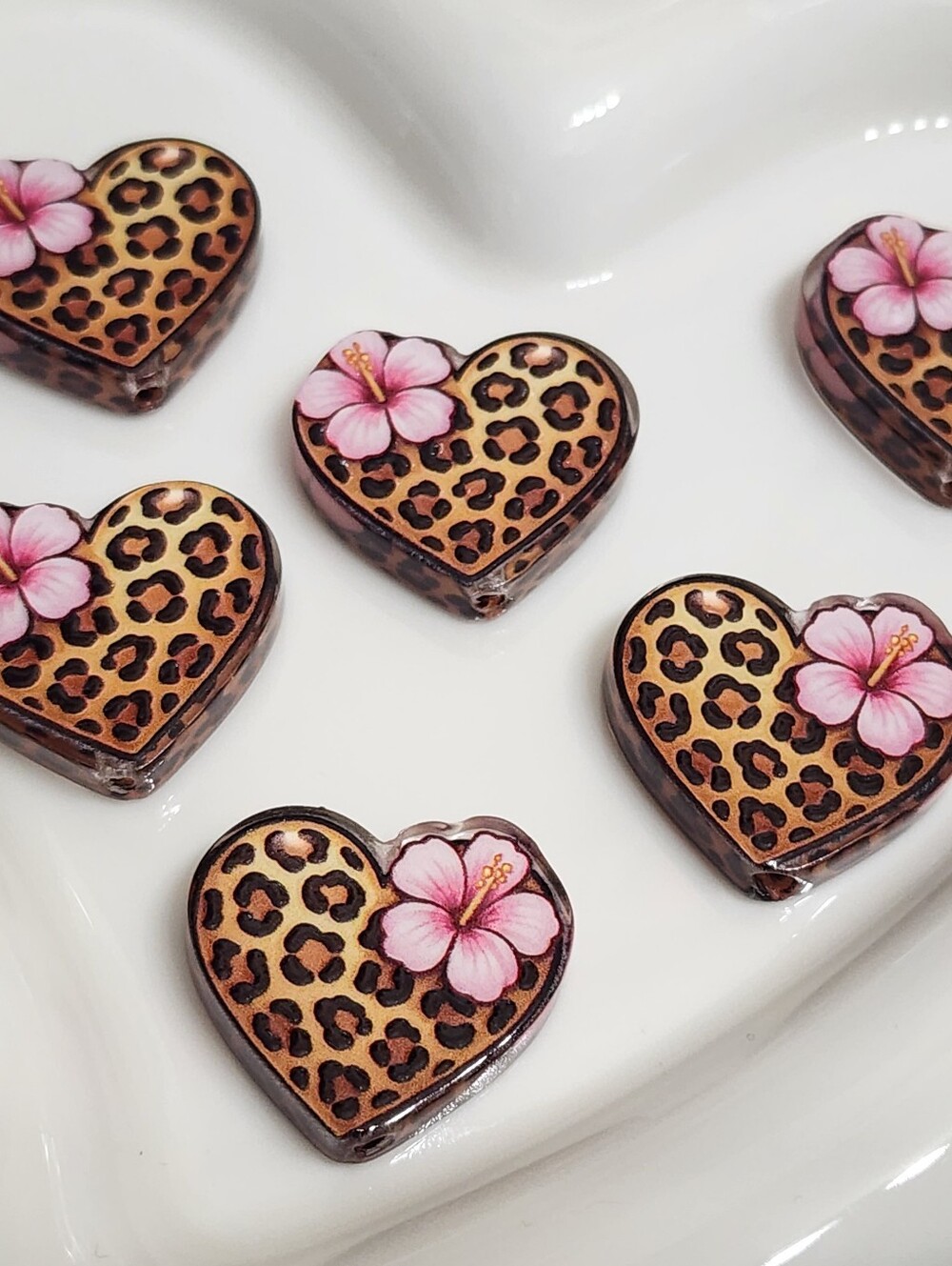 Animal Print Hearts Beads 2 Pcs Jewelry Making Focal Beads Crafts Beaded Pen